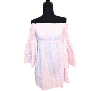 WOMEN'S PAPER HEART COLLECTIONS PINK & WHITE STRIPED SHIRT DRESS - SIZE M